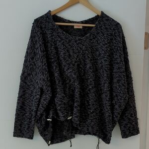 Tulip Asymmetrical Boho Chic Cozy Oversized Black & Gray Knit Pullover Layering